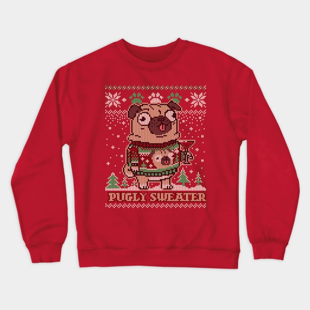 Pugly Christmas Sweater Pug T shirt Merry Pugmas Dog Lover Crewneck Sweatshirt by vo_maria